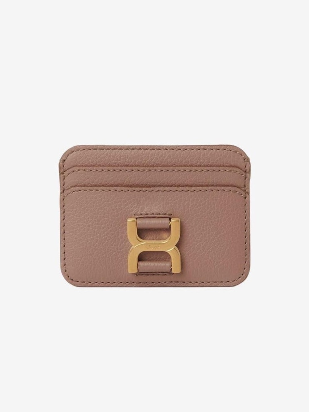 Chloé Marcie Beige Leather Card Holder with Gold Hardware